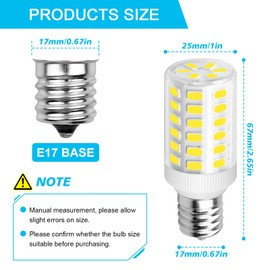 LFLAMPON Light Bulb Replacement Kei D28x Kel 2816x Refrigerator Bulb AC100-265v E17 Intermediate Base LED Bulbs 6.5W 5000K, 2 Pack