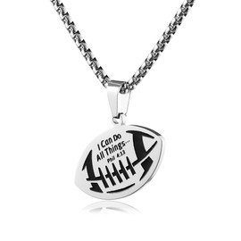24 Inch Sports Athletes Football Chain Necklace Bible Verse Phil 4:13 Baptism Religious First Communion Jewelry birthday baptism Valentine's Day gifts.Team gifts.