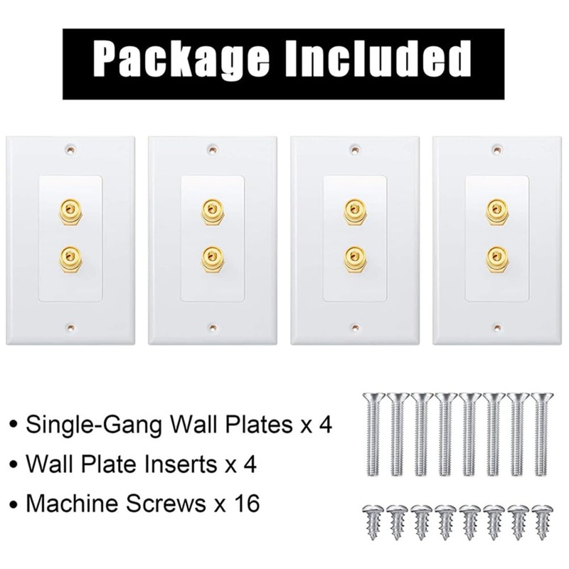 8 Pack Single Gang 1.0 Speaker Wire Wall Plate (Banana