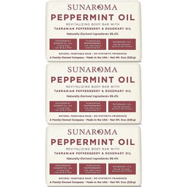 Sunaroma Peppermint Oil & Rosemary Body Bar Soap, 8 Ounce (Pack of 3)