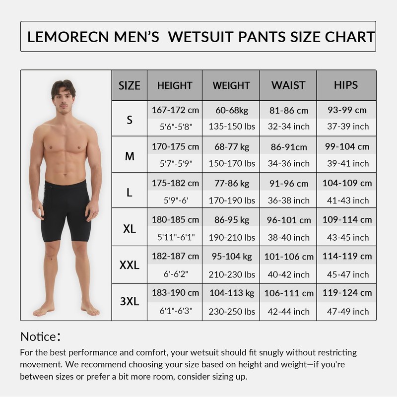 Lemorecn Wetsuits Pants Shorts 3mm Neoprene Canoeing Swimming Pants(UK1035-2XL)