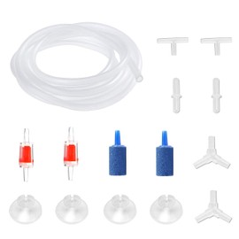 DeKago Aquarium Air Pump Accessories Kit with 80 Inch Standard Clear Airline Tubing, Air Stones, Check Valves, Suction Cups and Connectors for Fish Tank