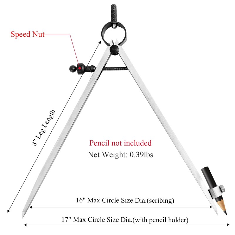 8 inch Professional Woodworking Compass Scribe, Spring Wing Drafting Divider