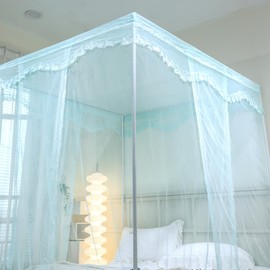 naturetalk Bed Canopy, Princess Bed Curtain Net for Girls & Adults，Three-Doors Rectangle Lace Dome Netting (Green, King)