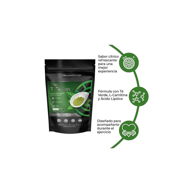 Healthaddiction Shot T-Green Termogénico Thermogenic Powder with Green Tea, L-Carnitine,
