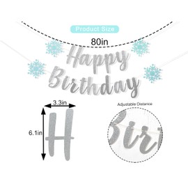 Winter Wonderland Happy Birthday Banner - Blue and Silver Glitter Winter 1st Birthday Banner,Winter Onederland 1st Birthday Decoration,Snowflake One Birthday Banner