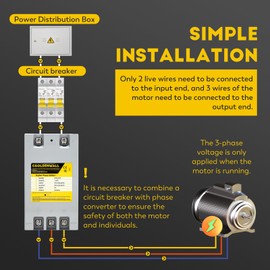 CGOLDENWALL Single Phase to 3 Phase Converter 2HP/1.5KW 7A 220V-240V Input/Output Digital Phase Shifter, 2HP/1.5KW Rated Load, 1HP/0.75KW Heavy Loads, One Converter for One Motor