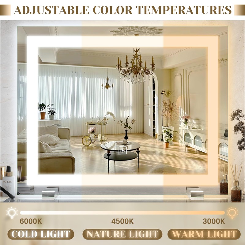 ROLOVE 22x20 Inch Lighted Vanity Mirror, 3-Mode Touch Dimming LED