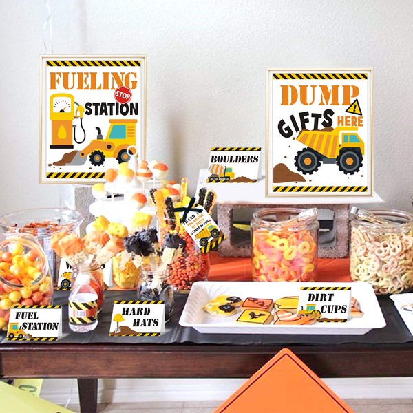 Construction Food Tent Cards Set - Construction Birthday Party Supplies - Construction Dessert Buffet Decorations Kit Kids Birthday Baby Shower Party Supplies