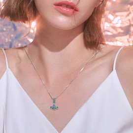 Mjolnir Hammer Necklace Sterling Silver Thor Hammer Pendant Necklace Nordic Viking Jewelry Gifts for Women-Abalone Shell