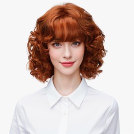 Sabosi Short Auburn Curly Wigs for Women Natural Synthetic Wig Ginger Middle Natural Looking Synthetic Heat Resistant Fiber Wig for Daily Party Use