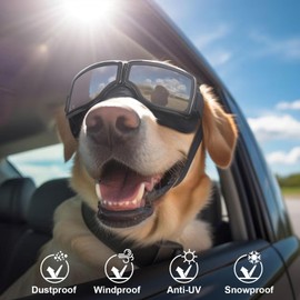 OWNPETS Large Dog Sunglasses Goggles UV Protection Windproof Dustproof Snowproof Outdoor Riding Motorcycle Driving Dog Goggles Soft Frame Adjustable Strap Black