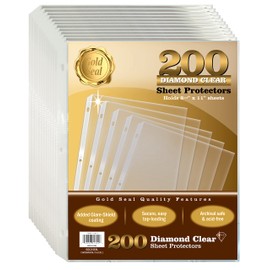 GOLD SEAL 200 Count Diamond Clear Sheet Protectors, Added Anti Glare Coating, Standard Durable Weight,8.5 x 11, Topload, 200 Boxed Sheet Protectors