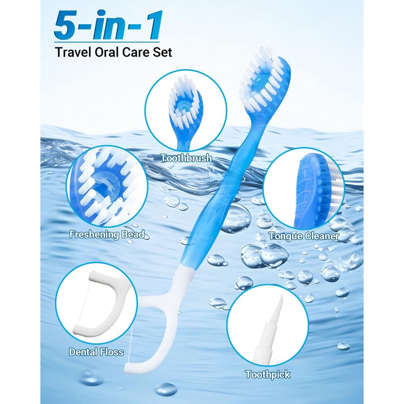 40 Pack Mini Disposable Toothbrushes - 5-in-1 Travel Toothbrush Set