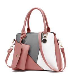 FANDARE Women's Handbag 2 Pieces Shoulder Bag Waterproof PU Leather with Purse Women Carry Bag Handbag Tote 2-Piece Set for Office School Travel Work Bag, pink, hobo