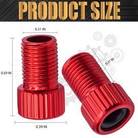 MEAJOO 2PCS Presta Valve Adapter, Aluminum Convert Presta to Schrader Adaptor, Inflate Tire Using Standard Pump or Air Compressor for Bikes, 2 x Black Tire Valve Caps(Vertical Grain Style, Red)