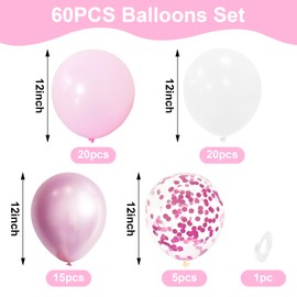 Pink and White Balloons, 60PCS Baby Pink Balloons 12 Inch Chrome Pink Confetti Latex Balloons for Wedding Girls Birthday Baby Shower Princess Theme Pink Party Decorations