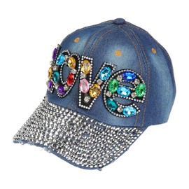 NiceYnn 6 Panel Bling Studded Rhinestone Denim Baseball Hat, Diamond Jewel Pearl Adjustable Snapback Cap Trucker Hip Hop Hats Outdoor Sports Sun Golf Cap Visor