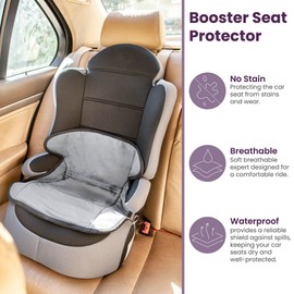 Lynmark® Waterproof Booster Seat Protector for 2+ Years old Best for Potty Training Pee Accidents, Spillages. Child Car Travel Essentials - Reusable, Breathable, Non-slip Back, No Bucklehole (Grey)