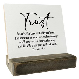 Christian Quote Wood Plaque Gift, Proverbs 3:5-6- Trust In The Lord, Plaque with Wooden Stand, Meaningful Wood Sign Plaque Gift, Bible Verse Gift Wood Sign, Christian Family Religious Home Décor