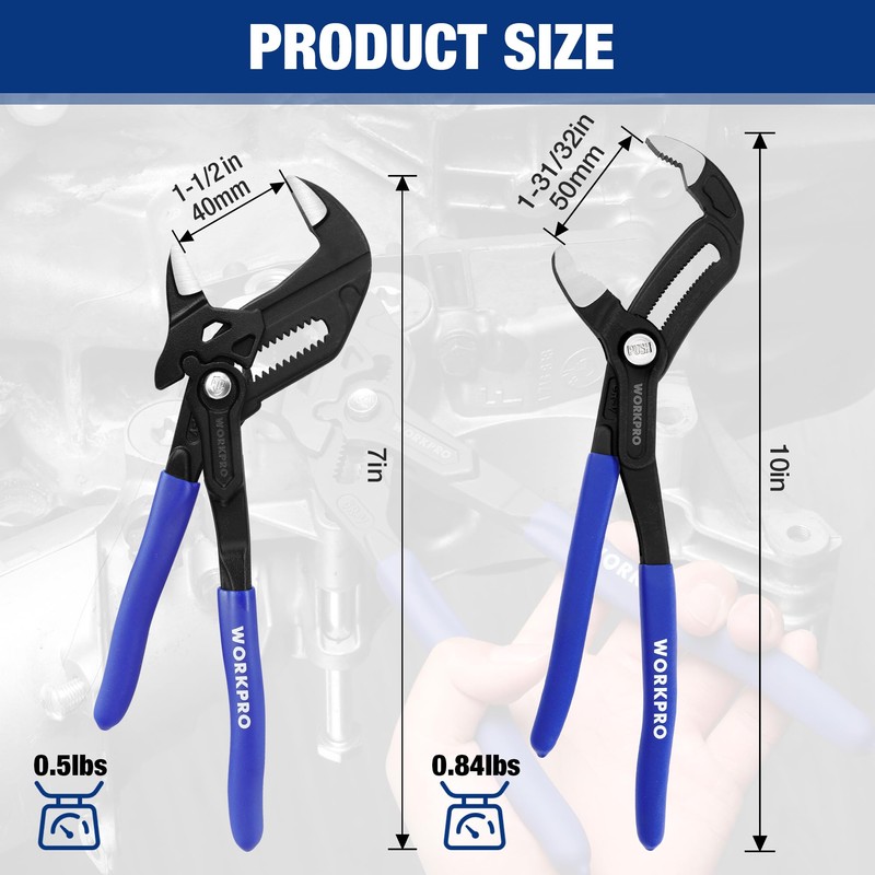 WORKPRO 2-Piece 7-Inch Pliers Wrench & 10-Inch Groove Joint Pliers