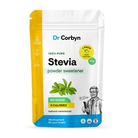 Dr Corbyn Pure Stevia Powder Sweetener - 100g | Natural Stevia Sweetener Reb-A 98% | Zero Calories, Keto Friendly | 100% Pure Steviol Glycosides Extract Powder | 470x Sweeter Than Sugar