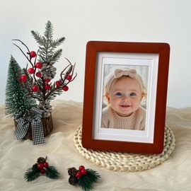 Mekenluo 5x7 Round Corner Wood Picture Frame with Mat, Natural Solid Wood with Smooth Curved Edges for Wall or Tabletop Display, Shatterproof Plexiglass Photo Frame for Home & Office Decor