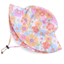 Baby & Kids Sun Hat for Boys & Girls – Adjustable Wide Brim Bucket Hat, 50+ UPF UV Protection, Summer Outdoor Hat for Beach (US, Age, 12 Months, Retro Floral, 6-12 Months)