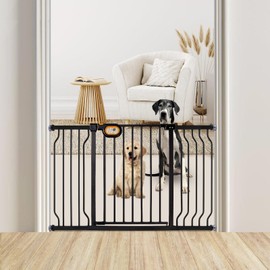 owlie Stair Baby Gate 57-66 Inch, Extra Wide Safety Gate for Baby Pet Adjustable Dog Gates Indoor Extra Wide Gates Pressure Mounted for Toddler Pet for House Stairway Doorway Black (30.5'' Tall)
