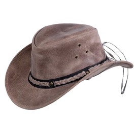 Outback Trading Men's 1367 Wagga UPF 50 Breathable Leather Western Hat with Adjustable Chin Cord with Braided Hatband, Antelope Rough Cut, Large