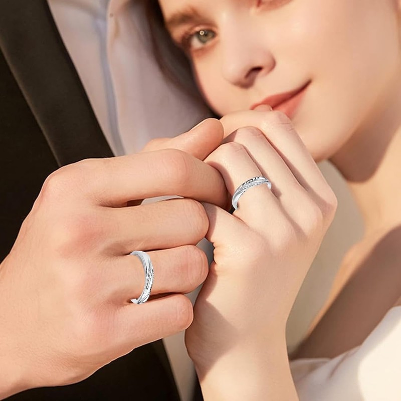 YHIJSR Pack of 2 Silver Couple Rings with Opening, Adjustable