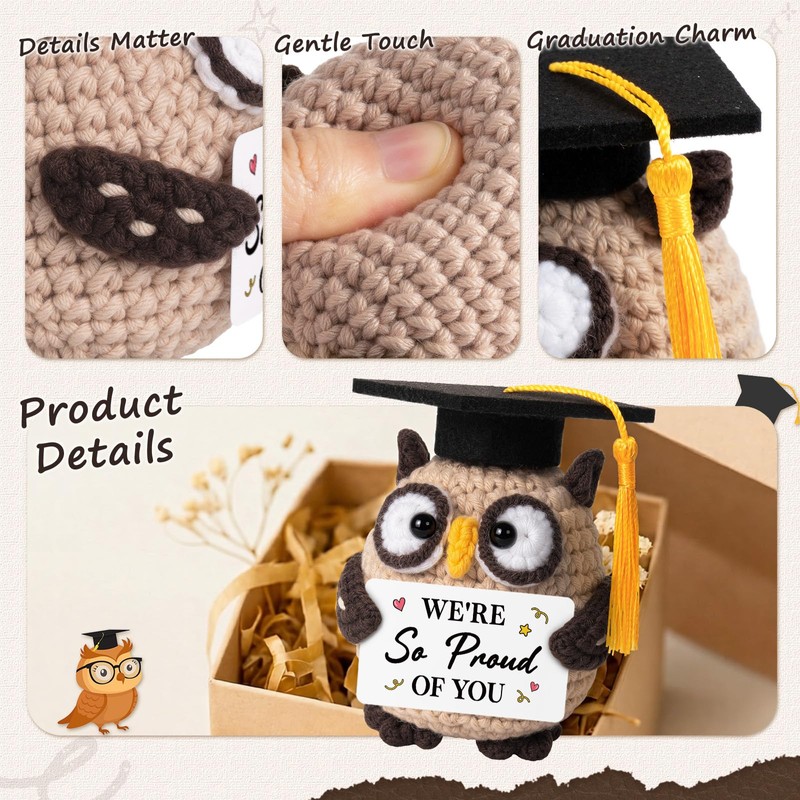 Graduation Gifts 2026, Crochet Owl with Grad Cap & Proud