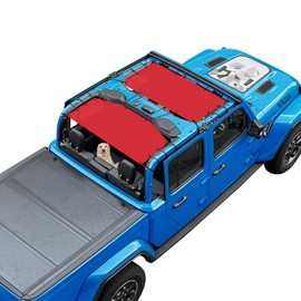 Coverspec JT Top Sun Shade Roof Compatible with Jeep Gladiator 4 Door 2018 to 2023 Sunshade Sunroof Bikini Cover Blocks UV Wind Noise Cherry Red Mesh for Front and Rear 2 pcs