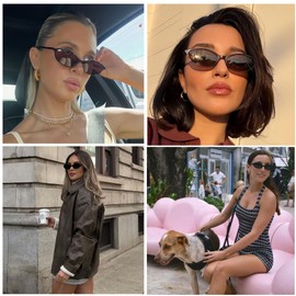 FSMILING 4Pack Retro Oval Cat Eye Sunglasses for Women Vintage Small 90S Trendy Narrow Black Sunglasses Womens