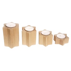 Hess Holzspielzeug 40044 Tea Light Holder in Star Shape, Set of 4, Made of Wood, Natural, Height Approx. 3 cm, Approx. 5 cm, Approx. 7 cm and Approx. 9 cm, Decoration for Special Occasions from the