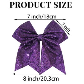 1 Pcs 8" Large Sequin Cheer Bows Clips, Cheerleading Glitter Hair Bow with Alligator Clips Hair Accessories for Cheerleaders Football Competition Sports (Purple)