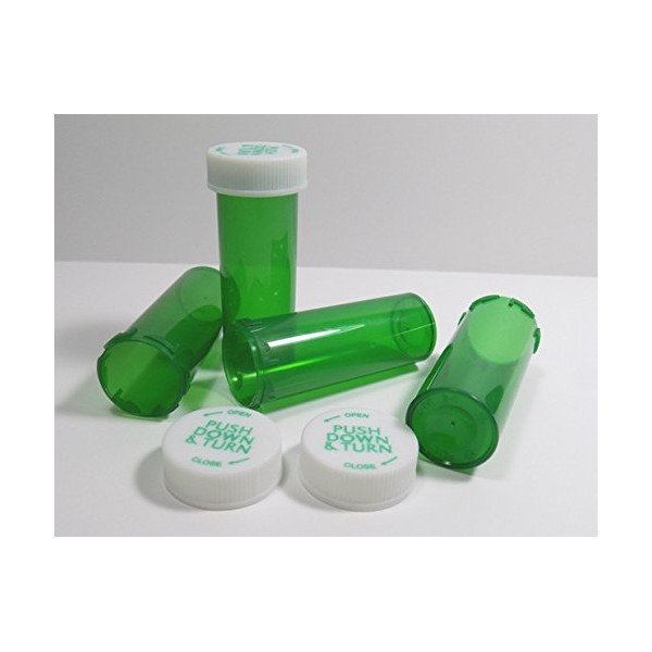 Medicine Pill Bottles w/Child-Resistant Caps, Green Pharmacy Grade, Giant 60