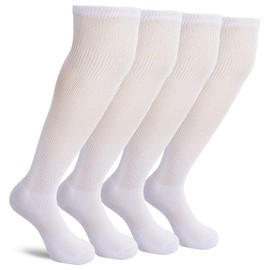 Athlemo - Paquete de 4 calcetines daibetic de bambú para hombre por encima de la rodilla, calcetines acolchados sin ataduras, Blanco (4 pares)., 10-13