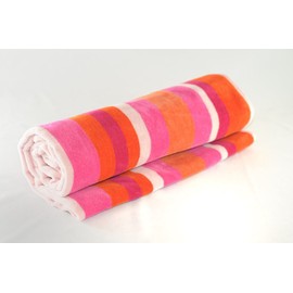 ZIMEL HOMES Luxury Soft Beach Towel Pool Towel 100% Cotton Striped Chlorine Resistant Cabana Stripe 70cm x 150cm - (Pack of 2) (70 cm x 140 cm, Pink-Orange-Stripe)