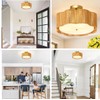 Jolydoly 13.4" Rattan Flush Mount Ceiling Light Fixtures,3-Light Boho Light