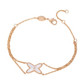 Hand Chain Bracelet, Rose Gold Bracelets For Women Mother-Of-Pearl X Letter Shaped Diamond Non Tarnish Cute Stackable Adjustable Stainless Steel Jewelry Gift (Rose Gold X)
