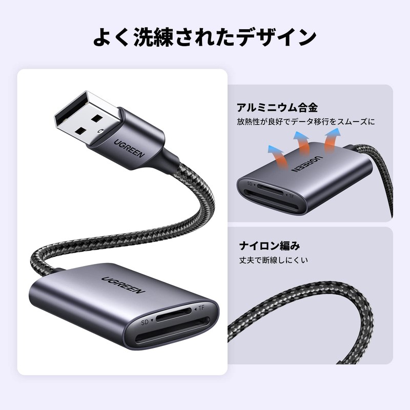 UGREEN 2 in 1 MicroSD SD Card Reader, USB3.0, 5