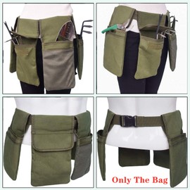 Gardening Tool Belt Bag - Canvas Waist Tool Apron Organizer Hanging Pouch with 4 Pockets for Gardeners Picking Fruit Weeding, Fits Women & Men, Waterproof, 1 Pcs