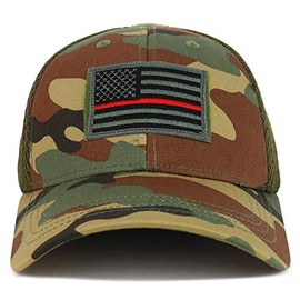 Armycrew USA Flag Thin Red Line Tactical Embroidered Patch Air Mesh Flex Cap - WDL - S-M