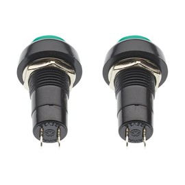 Momentary Push Button Switch 12mm Mini Miniature 125V Volt 3A Amp (Pack of 2) Panel Mount SPST Open ON OFF 2 Pin GREEN ABS Round Button Solder Terminals for Model Railway DIY Electronics Projects