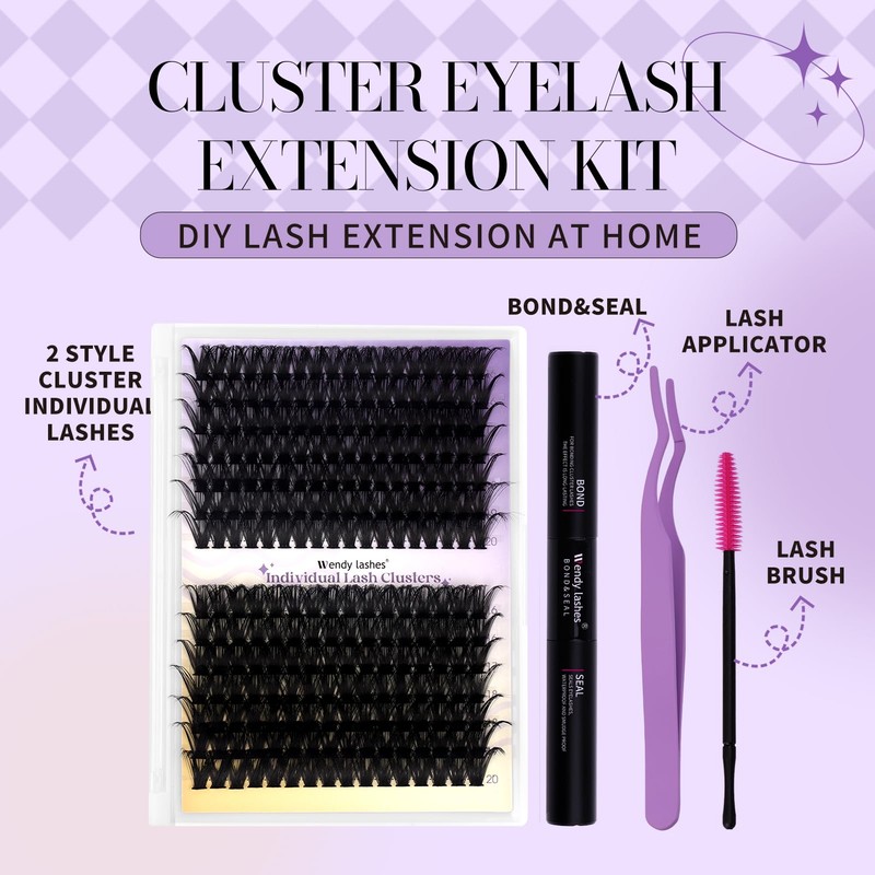 Eyelash Extensions Set, 60D + 80D Cluster Lashes Kit, C