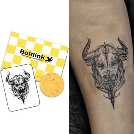 Boldink Temporary Tattoos, semi permanent tattoos, 15-day long lasting tattoo sticker, waterproof and anti-reflective, unique design（Bull head）