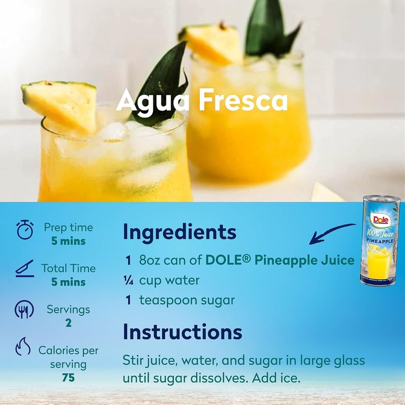 Dole 100% Pineapple Juice, No Added Sugar, Excellent Source of