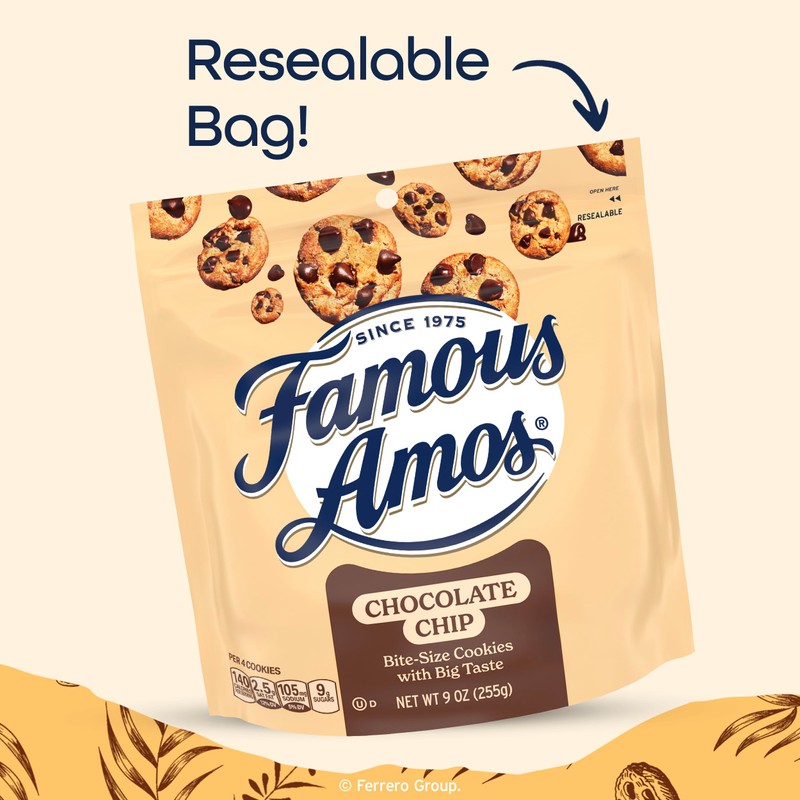Famous Amos Classic Chocolate Chip Cookies, Bite-Size Cookies, Great for