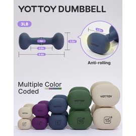 YOTTOY Weights Dumbbells Set for Women,3 Pound Dumbbells Set of 2, Non-Slip Hand Weights for Home Workouts, Portable Strength Training Neoprene dumbbells (Blue, 3LB-Pair)
